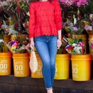 Madewell Red Eyelet Keyhole Peplum Top Size L